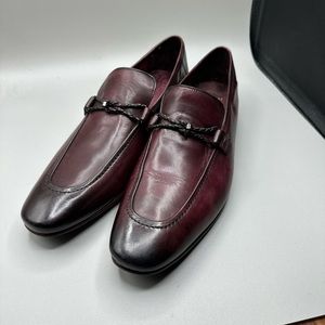 Ted Baker London Oxblood Leather Slip-On Loafers with Braided Bit